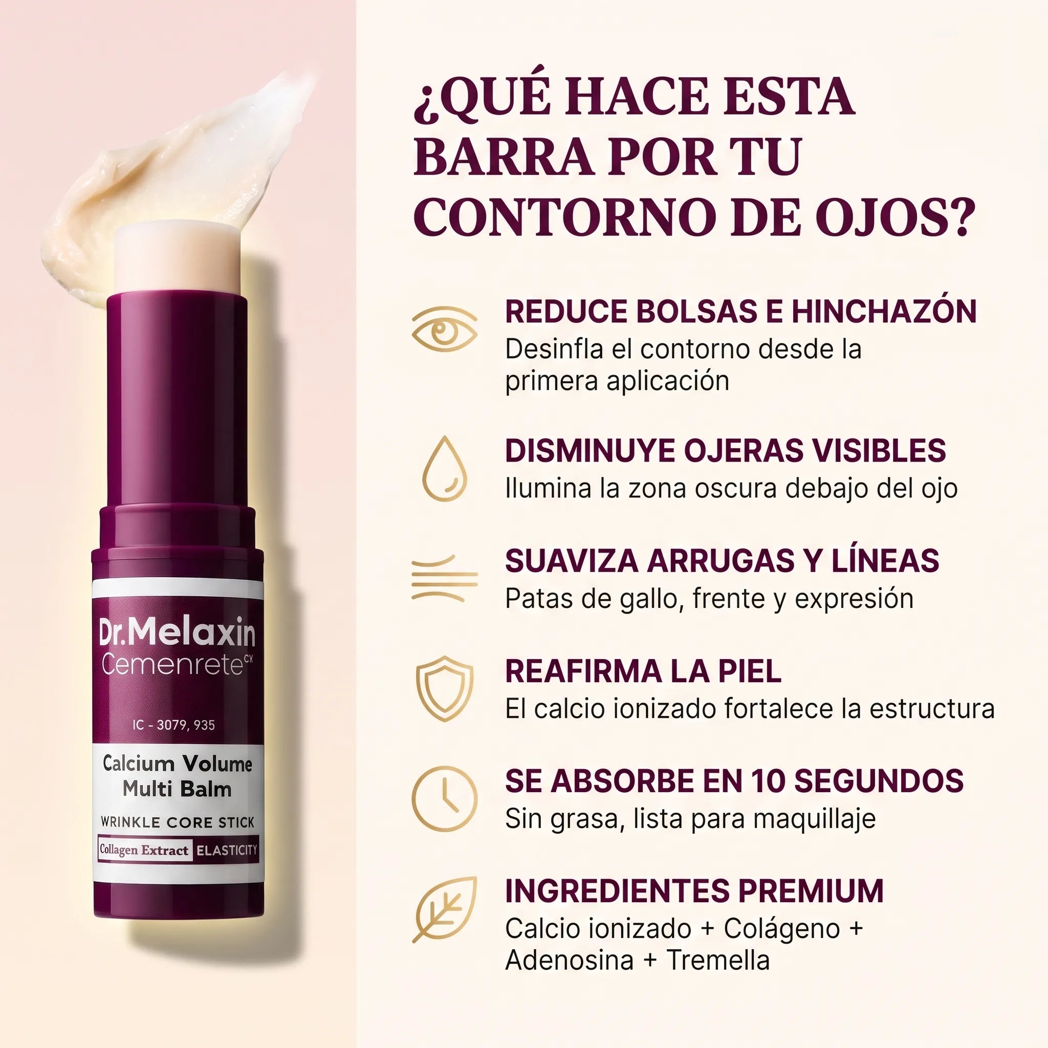 Barra Reafirmante Anti-Bolsas, ojeras y arrugas con Calcio + Colágeno