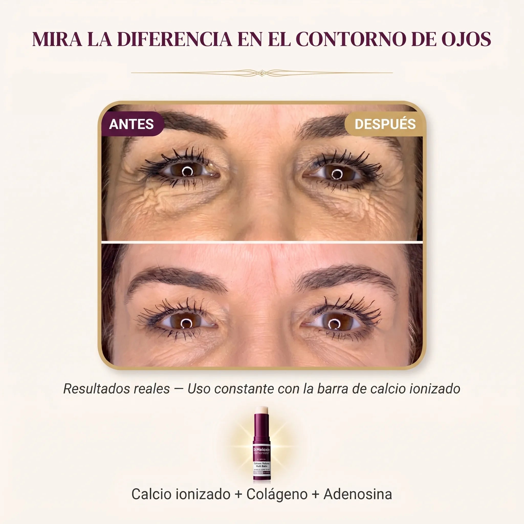 Barra Reafirmante Anti-Bolsas, ojeras y arrugas con Calcio + Colágeno